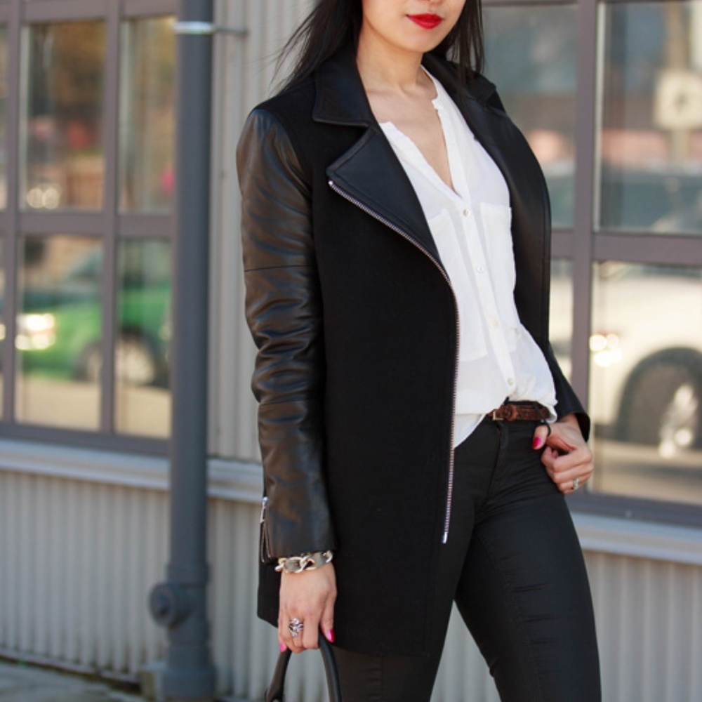 Brand New Wilfred Free Wool and Leather Pea Coat